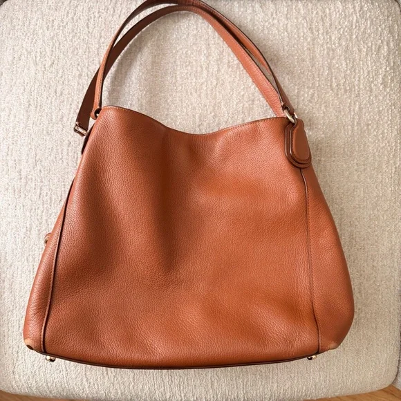 Coach Edie Pebbled Leather Shoulder Bag in Saddle Tan Brown - Picture 3 of 10